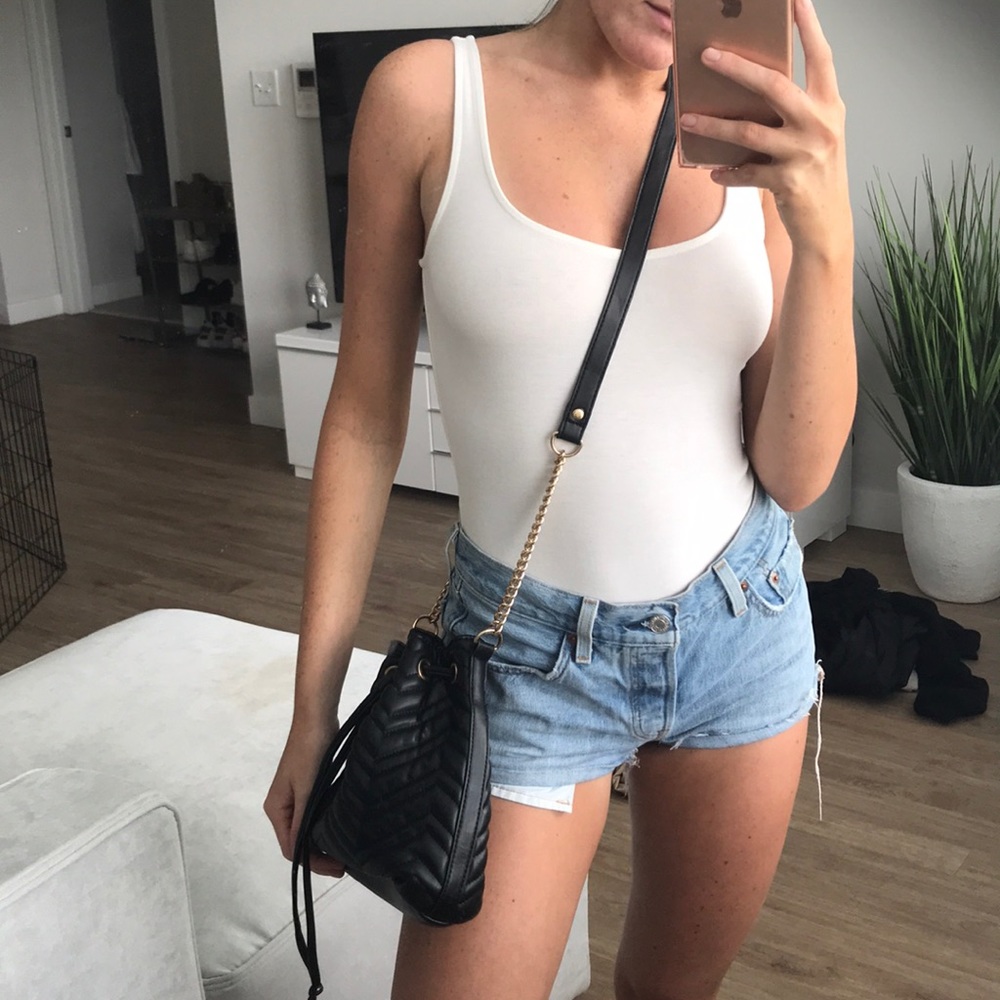 Black crossbody bucket bag